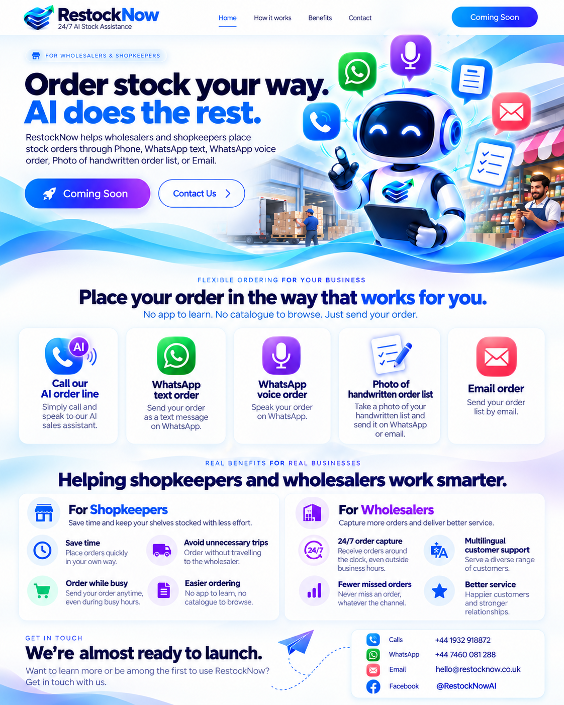 RestockNow coming soon - 24/7 AI Stock Assistance for wholesalers and shopkeepers